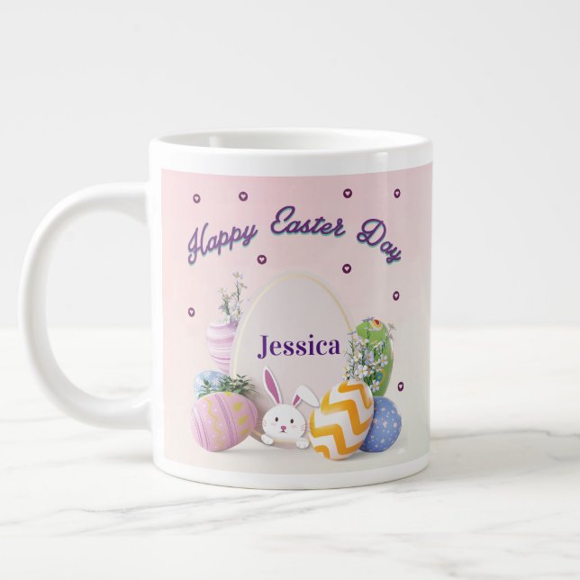 Grande Tasse Nom personnalisé élégant Joyeux Jour de Pâques (Gauche)