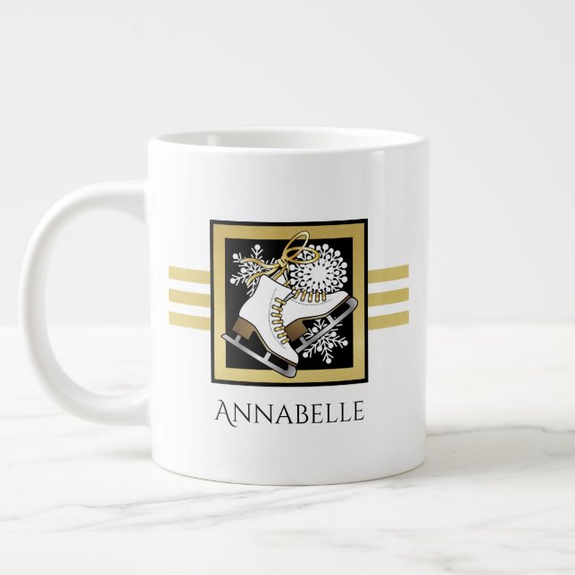 Grande Tasse Nom personnalisé Gold Black White Ice Patinage (Gauche)