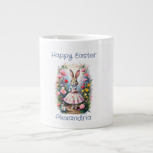 Grande Tasse Nom personnalisé Lapin de Pâques fleurs Joyeuses P