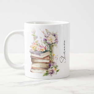 Grande Tasse Nom personnalisé Livre floral amateur de livres