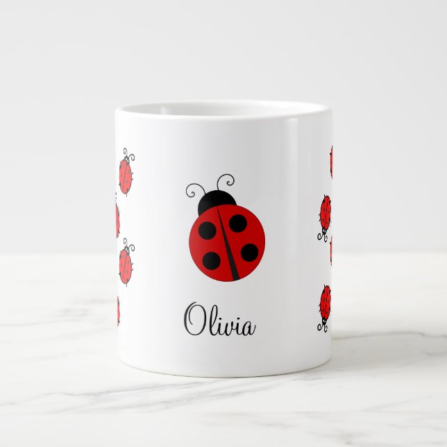 Grande Tasse Nom personnalisé Red LadyBug (Devant)