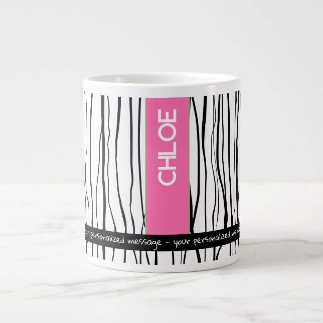 Grande Tasse Nom personnalisé rose et noir moderne (Devant)