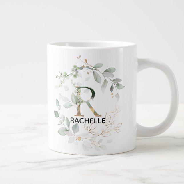 Grande Tasse Nom R initial Alphabet Monogramme Verdure Wreath (Droite)