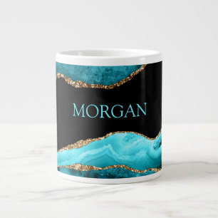 Grande Tasse Nom turquoise sur le volet noir, or et Turquoise