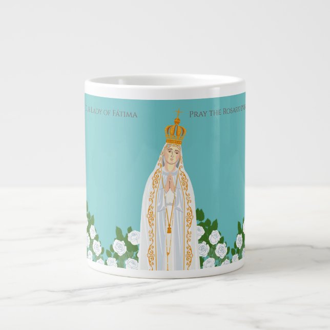 Grande Tasse Notre-Dame de Fatima et roses blanches (Devant)
