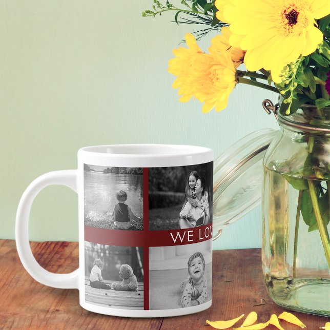 Grande Tasse Nous vous aimons Grand-mère Personnalisé B&W Photo (Créateur téléchargé)
