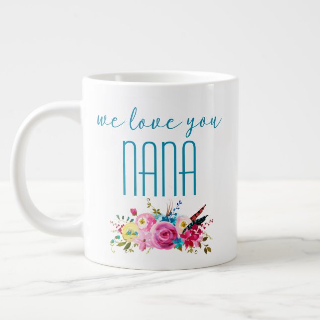 Grande Tasse Nous Vous Aimons Nana Turquoise Rose Floral (Gauche)
