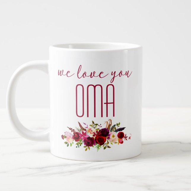 Grande Tasse Nous vous aimons Oma Bourgogne Floral (Gauche)