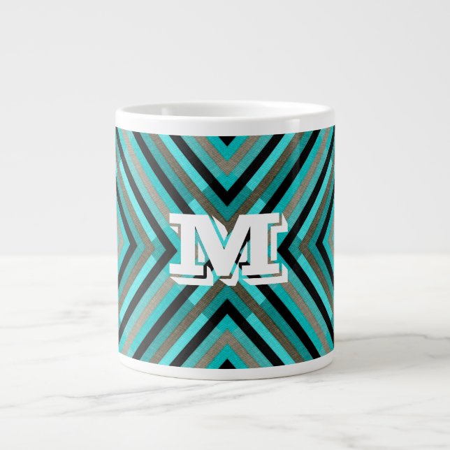 Grande Tasse Nuances modernes de contrôle diagonale vert, Monog (Devant)