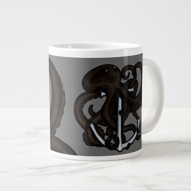 Grande Tasse Octopus noir sur l'Ancre (Devant droit)