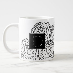 Grande Tasse Œillet Monogramme Dessin à la Main Doodle Floral