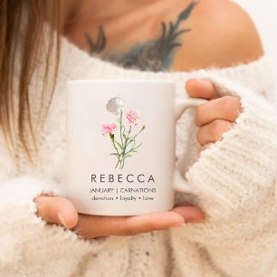 Grande Tasse Oeillets Janvier Fleur de naissance personnalisée