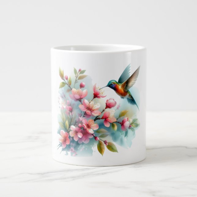 Grande Tasse OEuvre florale/printanière de colibri (Devant)