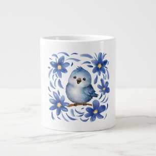 Grande Tasse Oiseau bleu avec des fleurs