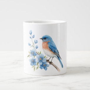 Grande Tasse Oiseau bleu avec des fleurs bleues