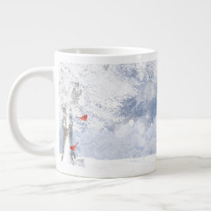 Grande Tasse Oiseaux cardinaux rouges Arbres enneigés de Noël