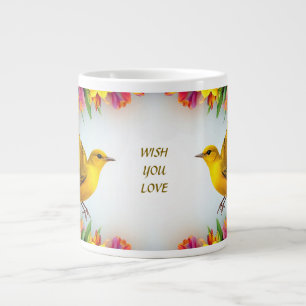 Grande Tasse Oiseaux jaunes brillants dans un cadre floral vibr