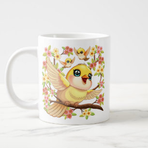 Grande Tasse Oiseaux mignons et heureux parmi les fleurs du pri