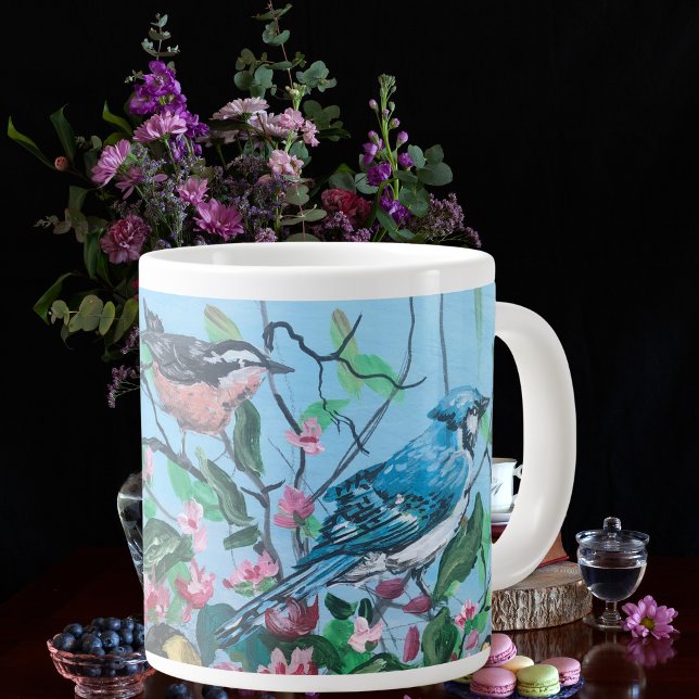 Grande Tasse Oiseaux Nouvelle collection Art peint à la main or (Créateur téléchargé)