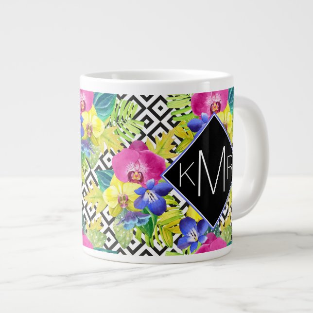 Grande Tasse Orchidée Begonia Et Feuilles De Palm| Monogramme (Devant droit)