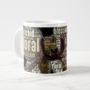 Grande Tasse Orchidée Florale Blossom sur le nuage de mot noir