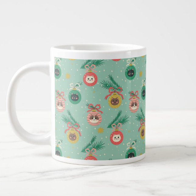 Grande Tasse Ornements de chats sur Motif d'arbre (Gauche)
