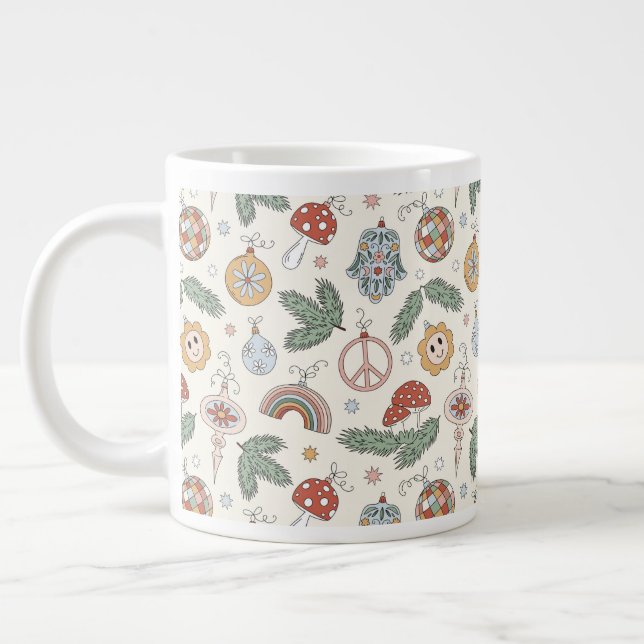 Grande Tasse Ornements de Noël anciens et panneaux de paix (Gauche)
