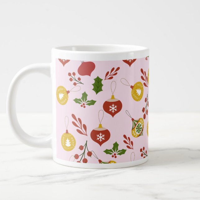 Grande Tasse Ornements de Noël Festive Verdure rose (Gauche)
