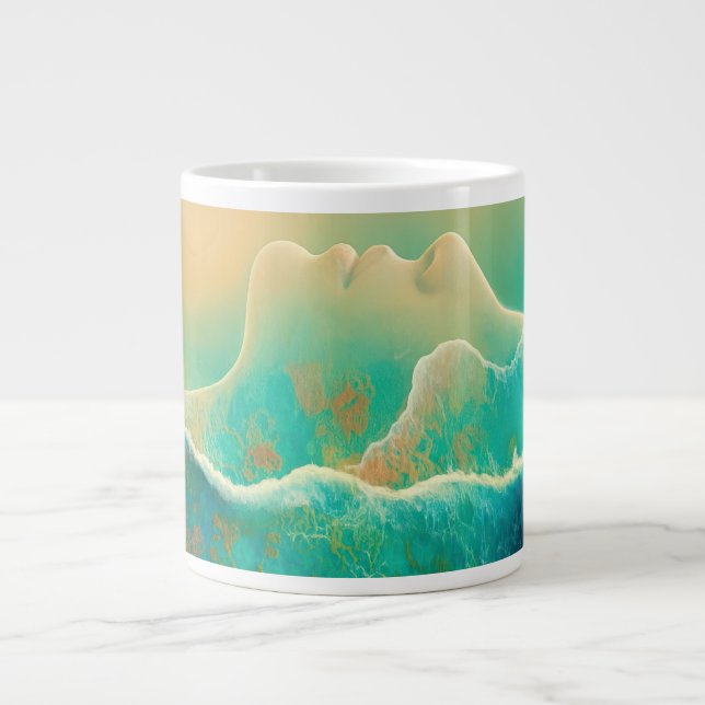 Grande Tasse "Où l'océan devient mémoire" - Vert bleu (Devant)