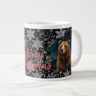 Grande Tasse Ours de Noël rétro paysage enneigé minuit