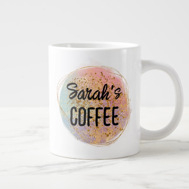 Grande Tasse Paillettes Abstraites Iridescentes Avec Nom (Droite)