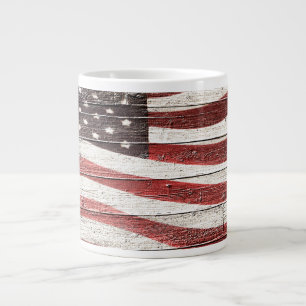 Grande Tasse Painted American Flag on Rustic Wood Texture