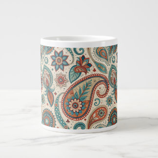 Grande Tasse Paisley vintage en crème Turquoise rouge
