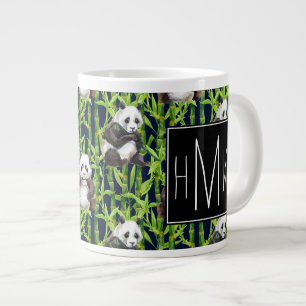Grande Tasse Panda avec Motif d'aquarelle en bambou  Monogramme