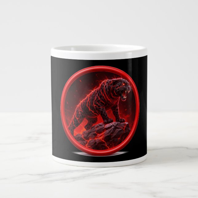 Grande Tasse Panthère noire volcanique perchée sur une roche lu (Devant)