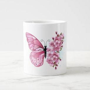 Grande Tasse Papillon à fleurs avec Sakura rose