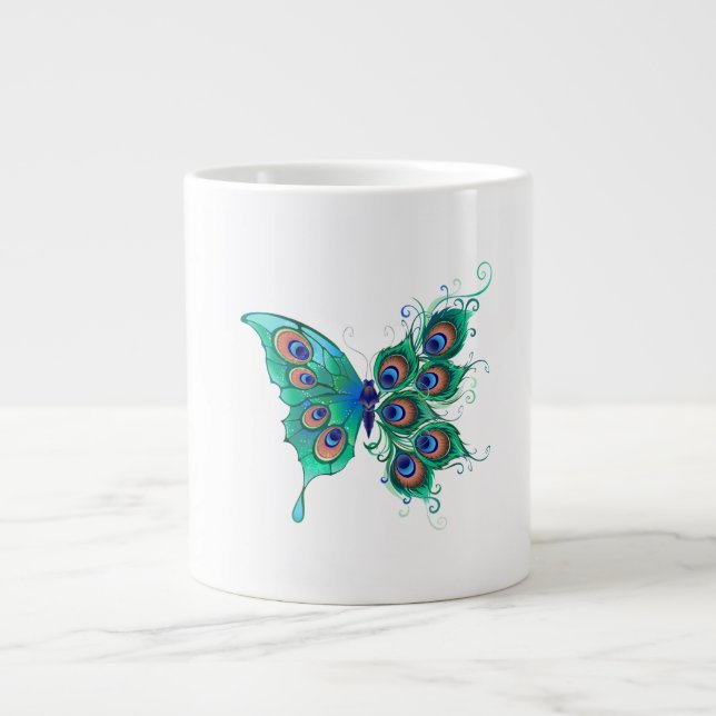 Grande Tasse Papillon aux plumes de paon vert (Devant)