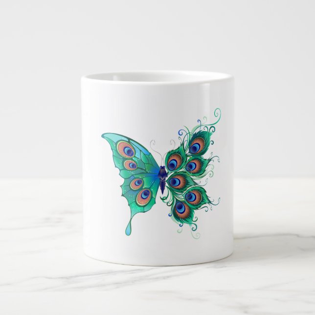 Grande Tasse Papillon aux plumes de paon vert (Devant)