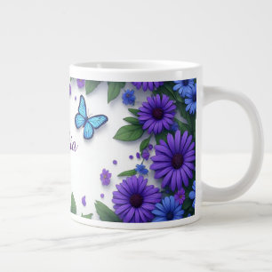 Grande Tasse Papillon Bleu Fleurs Violettes Jardin de Printemps