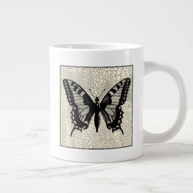 Grande Tasse Papillon noir et blanc sur Arrière - plan fissuré (Droite)