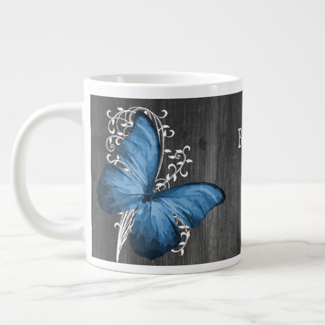 Grande Tasse Papillon rustique bleu personnalisé (Gauche)