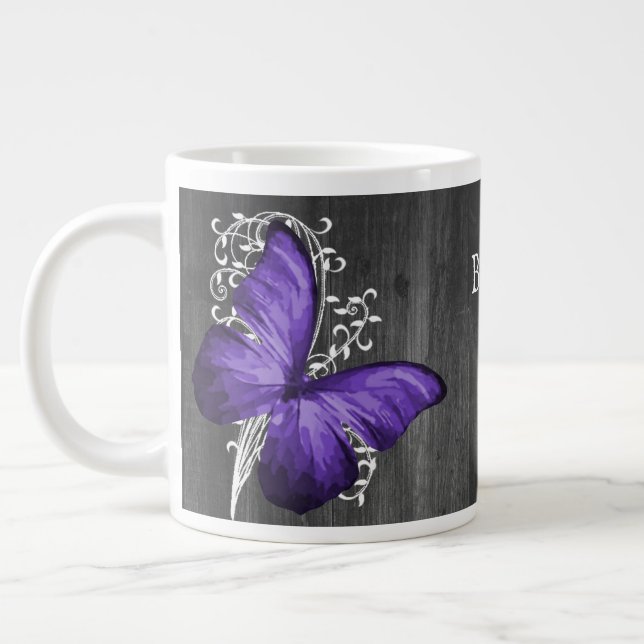 Grande Tasse Papillon rustique violet Personnalisé (Gauche)