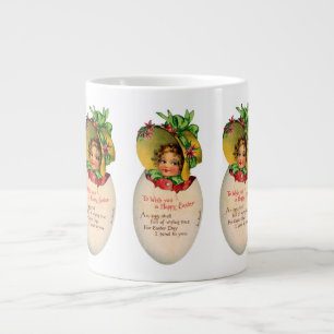 Grande Tasse Pâques victoriennes, Vintage fille avec Bonnet dan