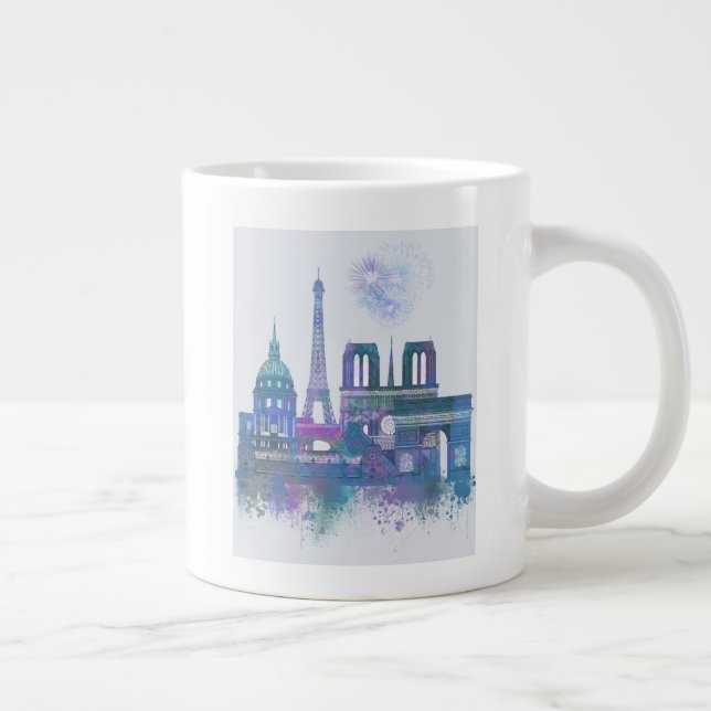 Grande Tasse Paris Skyline - Aquarelle bleu (Droite)
