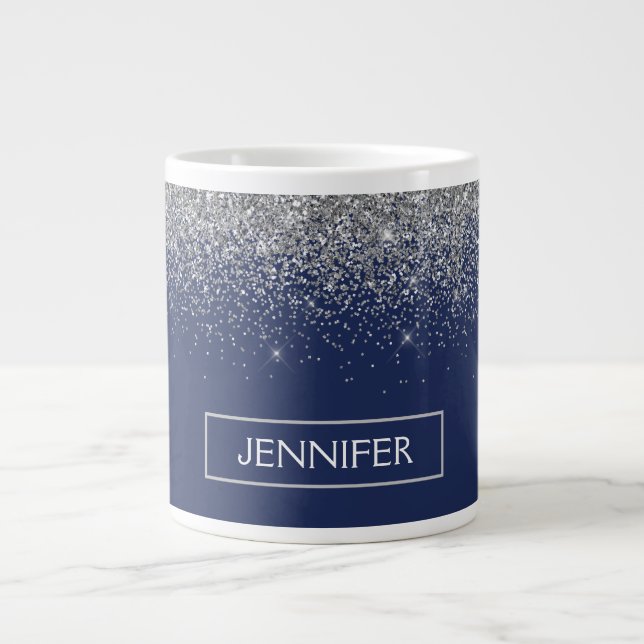 Grande Tasse Parties scintillant bleue Silver Navy Girl Monogra (Devant)