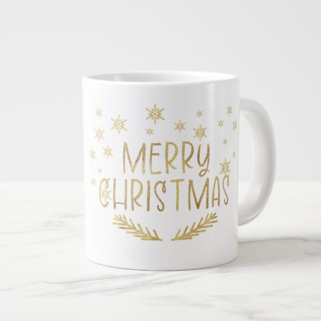 Grande Tasse Parties scintillant d'or Joyeux Noël Snowflake Pho (Devant droit)