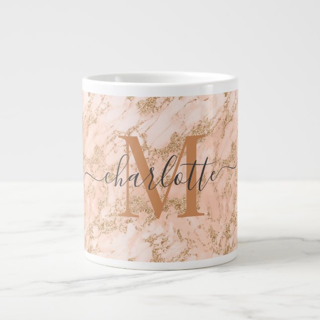 Grande Tasse Parties scintillant en marbre rose or personnalisé (Devant)