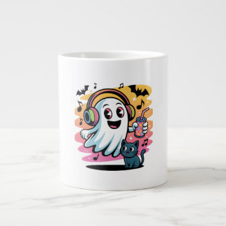 Grande Tasse Party Ghost with Cat Cute Halloween Cartoon 