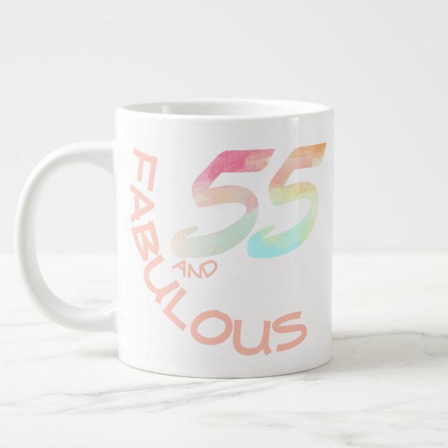 Grande Tasse Pastel Aquarelle Arc-en-ciel 55 Anniversaire (Gauche)