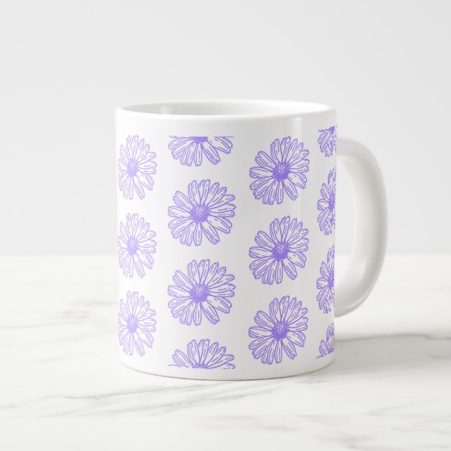 Grande Tasse Pastel Purple Daisy Flower Print, Hippie Floral (Devant droit)